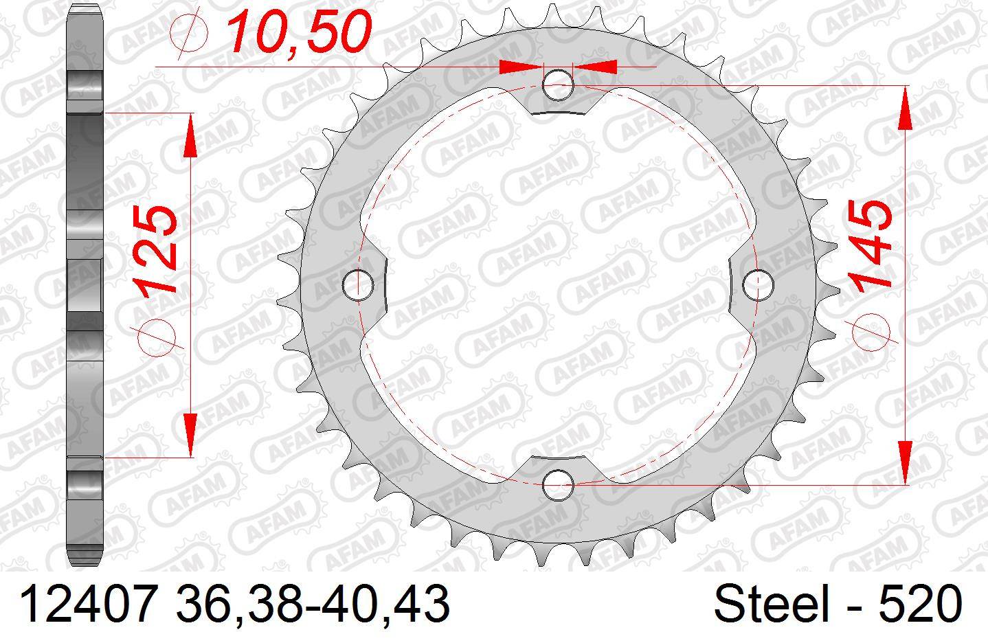 Zębatka tył 520 AFAM Yamaha quad raptor 250 / 350 / 700 r, yfz 450 / r - 12407-38 / JTR1857-38