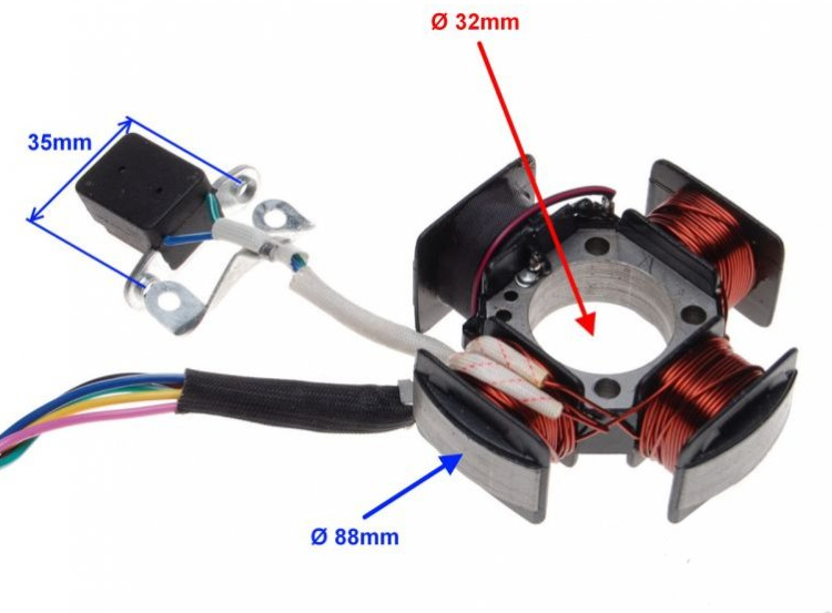 Stator do motocykli z 5 kablami i 4 cewkami