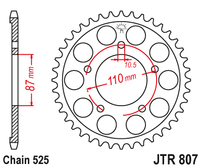 Zębatka tylna JT (525) - Klasa łańcucha 525