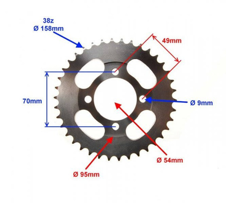 Zębatka tył 38z 428 Romet ogar 900 4t - ROG7001