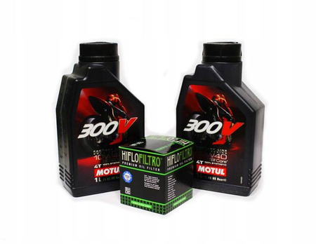 Olej motul 300V 2l 10w40 (syntetyczny) 4t + Filtr Oleju HF207