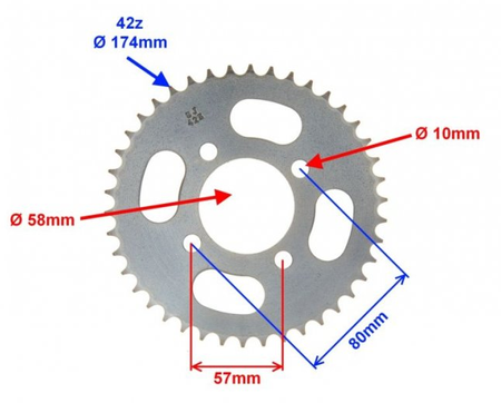 Zębatka tył 428 42 quad bashan / shineray / kingway / kinroad 150 / 200 / 250 - ZQA7001