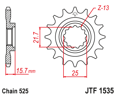 Zębatka przód JT 15 (525) zzr / zx6r (98-08) - JTF1535-15