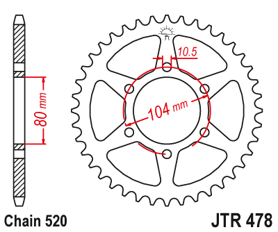 Zębatka tył JT 43 (520) zx 6r, z ,en, er - JTR478-43