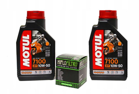 Olej motul 7100 2l 10w50 (syntetyczny) + filtr oleju HF652 4t