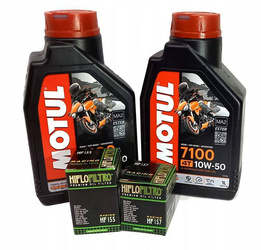 Olej silnikowy (motocykle) MOTUL 7100 10W50 2L (syntetyczny) 4T + filtr oleju HP155 HP157