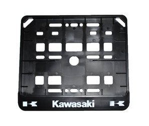 Ramka na tablice rejestracyjną + listwa dolna, czarna, z logo kawasaki -  TABLICALK