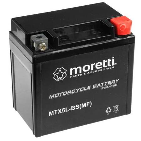 Akumulator żel Moretti (GEL) ŻEL  skuter motor quad 5 Ah 12 V (bezobsługowy) - YTX5L-BS / MTX5L-BS