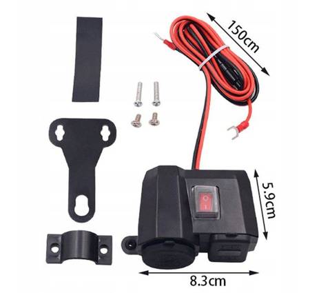 Freedconn MC1V ładowarka motocyklowa gniazdo zapalniczki, 2xUSB 12/24V + 2 adaptery - 5903815492211