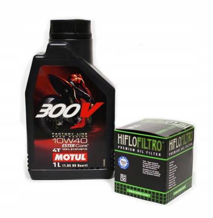 Olej motul 300v 1l 10w40 (syntetyczny) 4t + Filtr oleju HF204