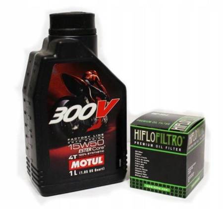 Olej motul 300v 1l 15w50 (syntetyczny) + Filtr Oleju HF650 