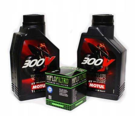 Olej motul 300v 2l 10w40 (syntetyczny) 4t + Filtr oleju HF111