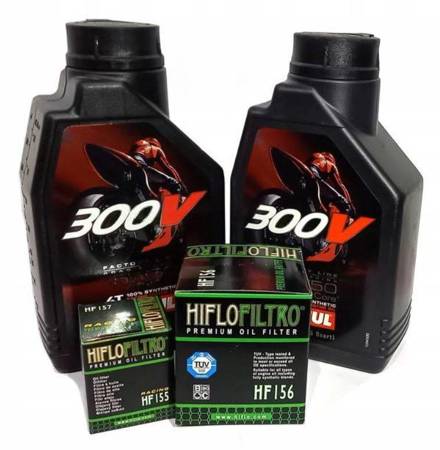 Olej motul 300v 2l 15w50 (syntetyczny) + Filtr oleju HF155 HF156