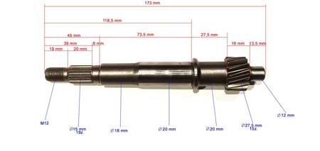 Oś / wałek zdawczy przekładni / sprzęgłowy gy6 139 qma / qmb skuter 4t - BX16050146