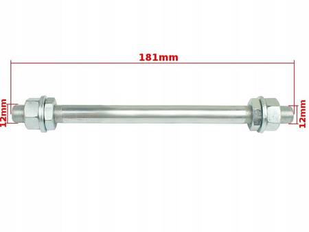 Ośka Oś koła tył, nakretki, kontra M12x181 mm Romet motorynka 50 - ROY15725