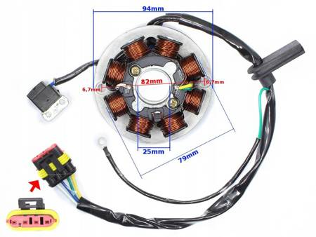 Stator/ stojan/ iskrownik 5 kabli / 8 cewek minarelli am6 dt, tzr, rs, rs1, rs2, rr, xr6, xp6