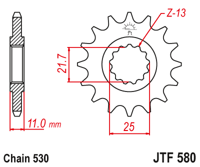 Zębatka przód JT 16 (530) - r6 / fz6 / fzr / r7 - JTF580-16