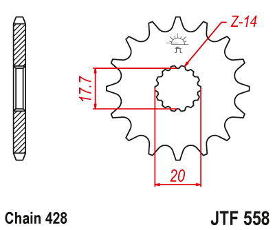 Zębatka przód JT (428) - xvs / tdr / tzr / dt 125 - JTF558-16