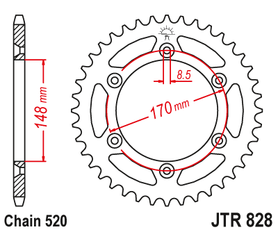 Zębatka tył JT 42 (520) - dr 650 / 600 rse / se - JTR828-42