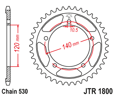 Zębatka tył JT 42 gsf bandit 1250, hayabusa 1300 / gsxr 1000, sv, gsx - JTR1800-42