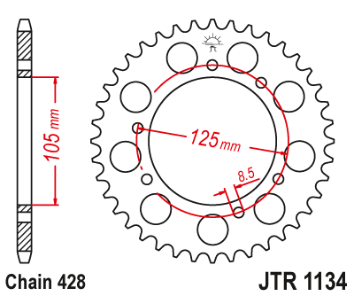 Zębatka tył JT (428) XT / RS3 / TANGO / SMX / XPS / SEND 125 - JTR1134-54