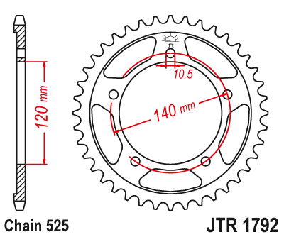 Zębatka tył JT 43 (525) - dl 1000 v-strom / gsxr 750 / 1000 - JTR1792-43