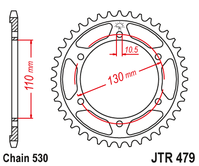 Zębatka tył JT (530) - r7 / gsxr / zx 600 ninja / r6 / r1 / fz6 fazer - JTR479-43