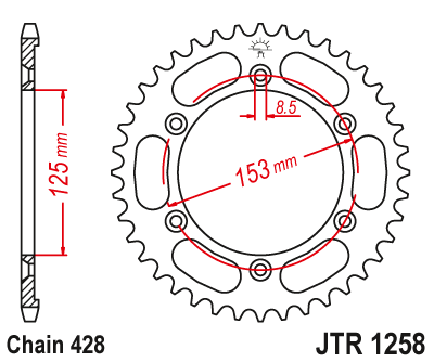 Zębatka tył JT 54 (428) - xr 125 (03-07) - JTR1258-54