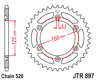 Zębatka tył JT ktm sx / sxf / exc, husqvarna fc / te / tc / fe  125-530 - JTR897-40